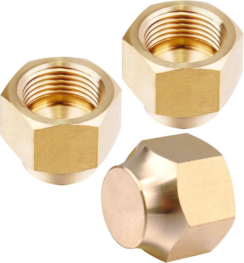 TOPGO 3 Pack Brass Flare Cap 5/8 Inch Tube OD Compression Stop Valve Caps 45 Degree Flare Tube Gas Line Cap Pipe Fittings - Image 1